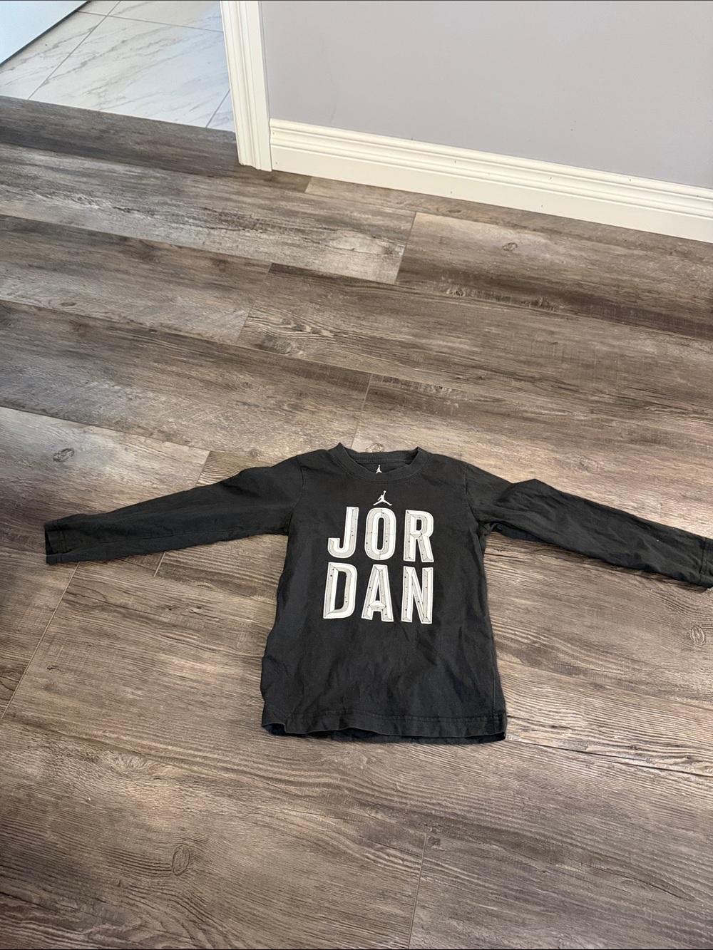 Jordan Kids Black Long-Sleeve Tee with White Logo